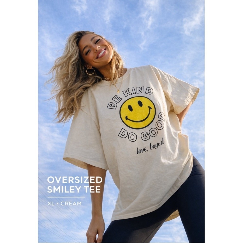 boyed Be Kind Do Good Smiley Graphic Tee Cream Oversized XL